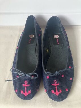 PAIGE Navy Ballet Flats with Pink Anchor Motif